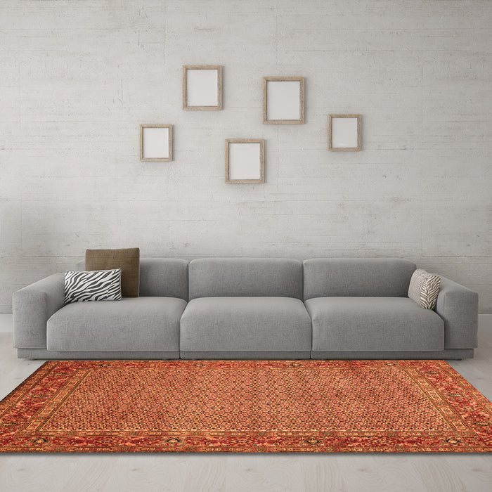 Machine Washable Abstract Orange Contemporary Area Rugs in a Living Room, wshcon865org