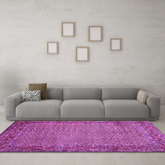 Machine Washable Abstract Purple Contemporary Area Rugs in a Living Room, wshcon865pur