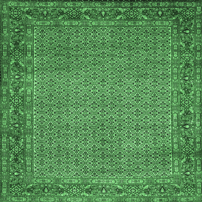 Square Machine Washable Abstract Emerald Green Contemporary Area Rugs, wshcon865emgrn