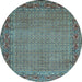 Round Abstract Light Blue Contemporary Rug, con865lblu