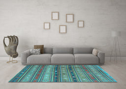 Machine Washable Southwestern Light Blue Country Rug in a Living Room, wshcon867lblu