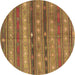 Round Machine Washable Southwestern Brown Country Rug, wshcon867brn