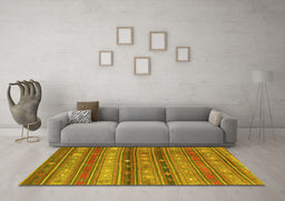 Machine Washable Southwestern Yellow Country Rug in a Living Room, wshcon867yw