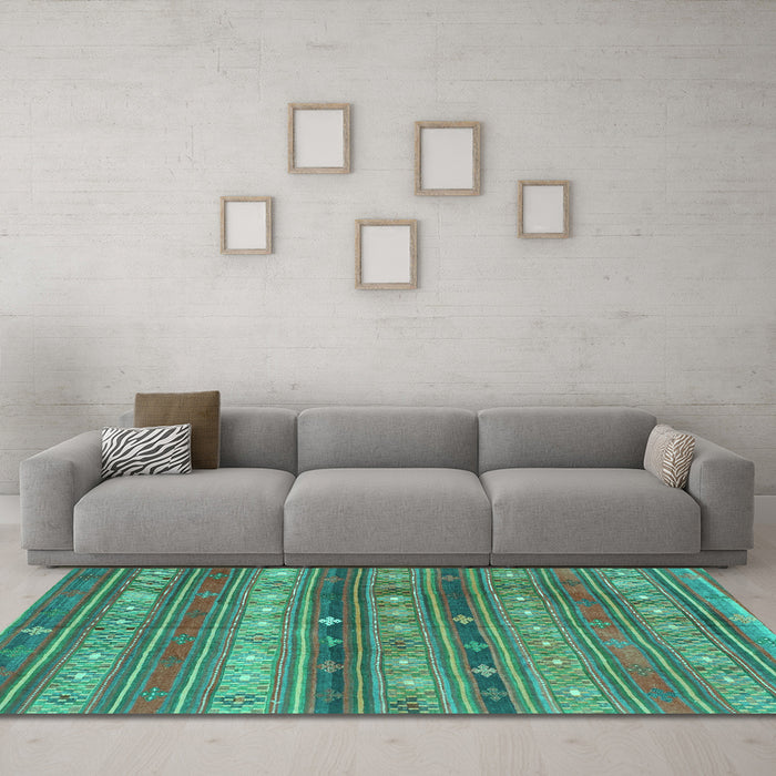 Machine Washable Southwestern Turquoise Country Area Rugs in a Living Room,, wshcon867turq
