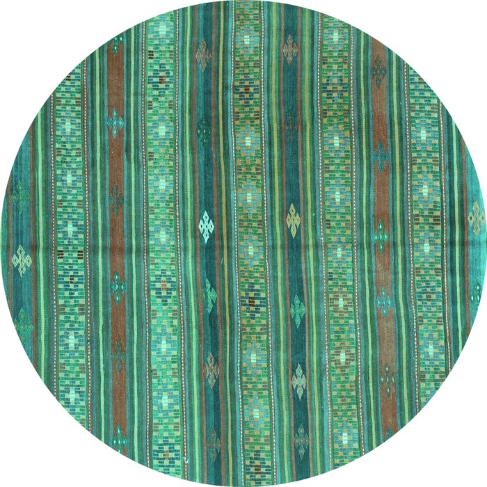 Round Machine Washable Southwestern Turquoise Country Area Rugs, wshcon867turq