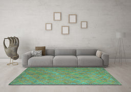 Machine Washable Abstract Turquoise Contemporary Area Rugs in a Living Room,, wshcon868turq