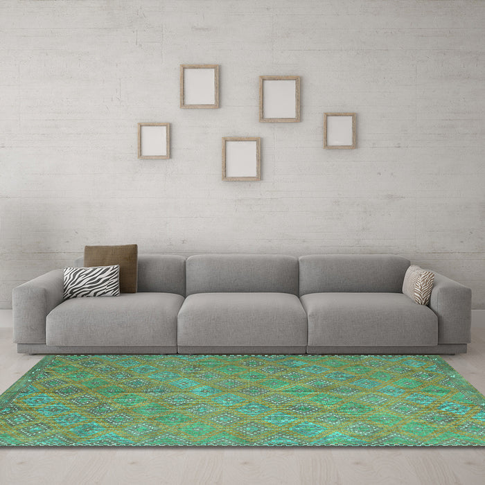 Machine Washable Abstract Turquoise Contemporary Area Rugs in a Living Room,, wshcon868turq