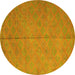 Round Machine Washable Abstract Yellow Contemporary Rug, wshcon868yw