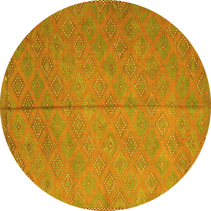 Round Abstract Yellow Contemporary Rug, con868yw