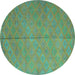 Round Machine Washable Abstract Turquoise Contemporary Area Rugs, wshcon868turq