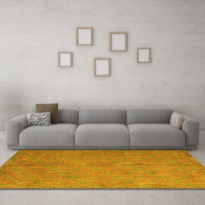 Machine Washable Abstract Yellow Contemporary Rug in a Living Room, wshcon868yw