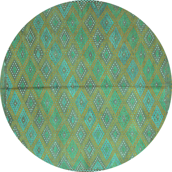Round Abstract Turquoise Contemporary Rug, con868turq