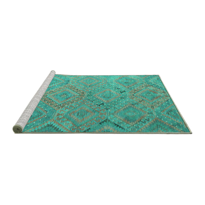 Sideview of Machine Washable Southwestern Turquoise Country Area Rugs, wshcon869turq