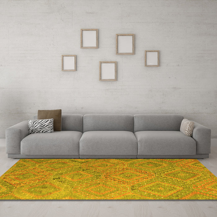Machine Washable Southwestern Yellow Country Rug in a Living Room, wshcon869yw