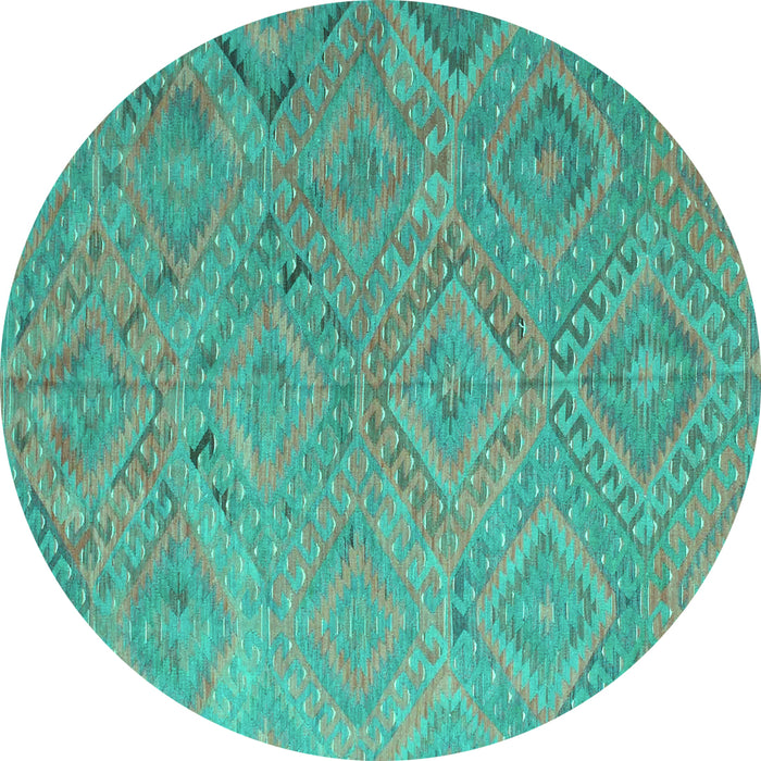 Round Machine Washable Southwestern Turquoise Country Area Rugs, wshcon869turq