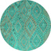 Round Machine Washable Southwestern Turquoise Country Area Rugs, wshcon869turq