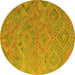 Round Machine Washable Southwestern Yellow Country Rug, wshcon869yw