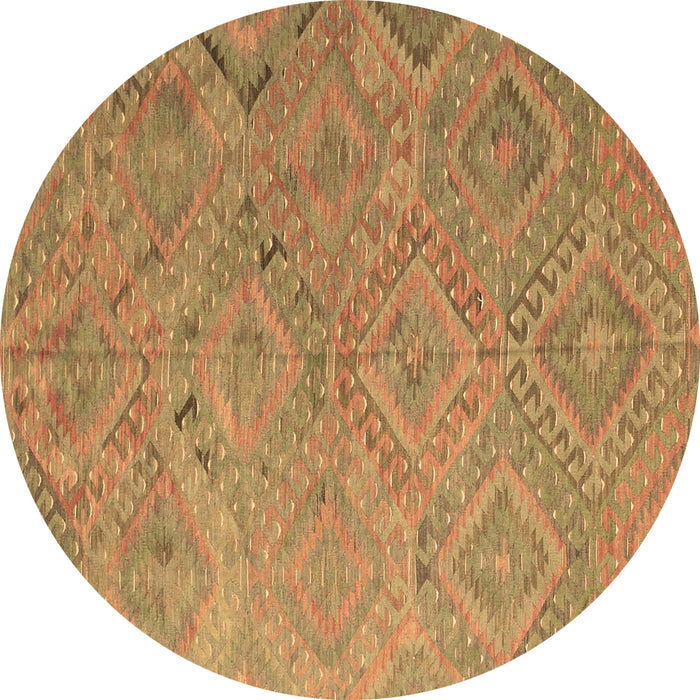 Round Machine Washable Southwestern Brown Country Rug, wshcon869brn