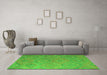 Machine Washable Southwestern Green Country Area Rugs in a Living Room,, wshcon869grn