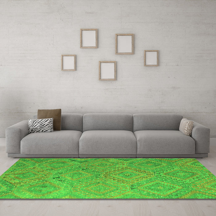Machine Washable Southwestern Green Country Area Rugs in a Living Room,, wshcon869grn
