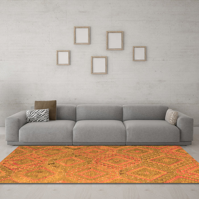 Machine Washable Southwestern Orange Country Area Rugs in a Living Room, wshcon869org