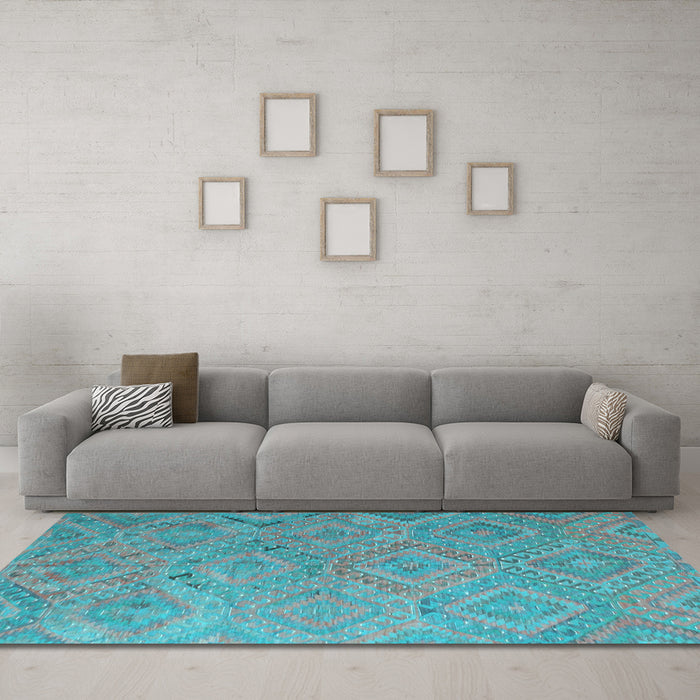 Machine Washable Southwestern Light Blue Country Rug in a Living Room, wshcon869lblu