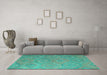 Machine Washable Southwestern Turquoise Country Area Rugs in a Living Room,, wshcon869turq