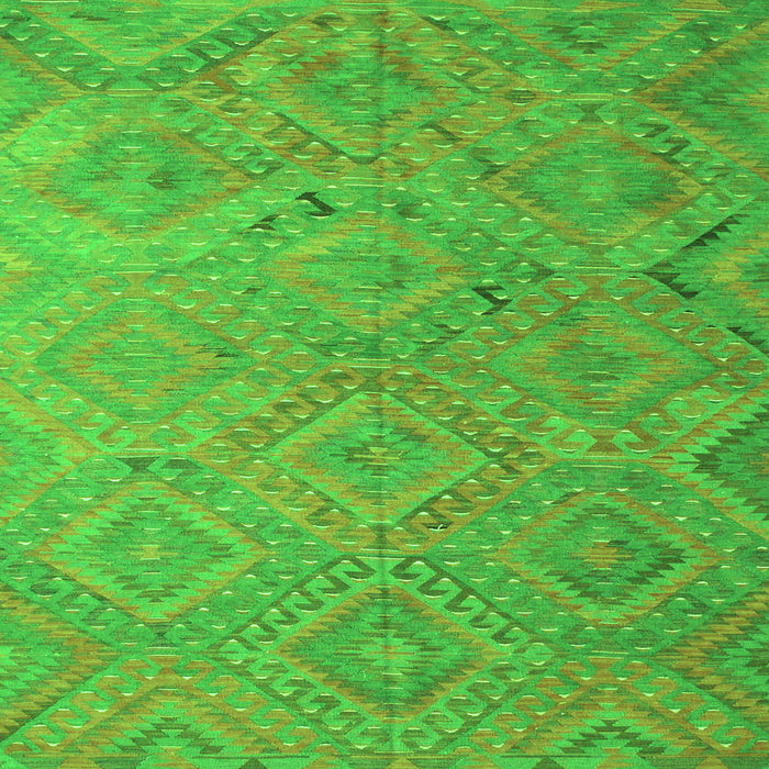 Round Machine Washable Southwestern Green Country Area Rugs, wshcon869grn