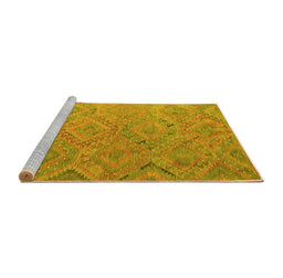 Sideview of Machine Washable Southwestern Yellow Country Rug, wshcon869yw