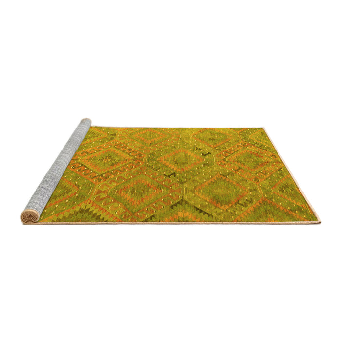Sideview of Machine Washable Southwestern Yellow Country Rug, wshcon869yw