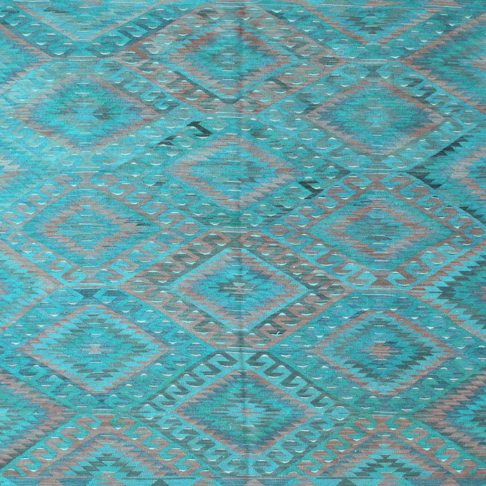 Square Machine Washable Southwestern Light Blue Country Rug, wshcon869lblu