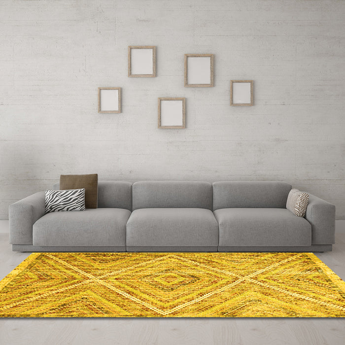 Machine Washable Abstract Yellow Contemporary Rug in a Living Room, wshcon870yw