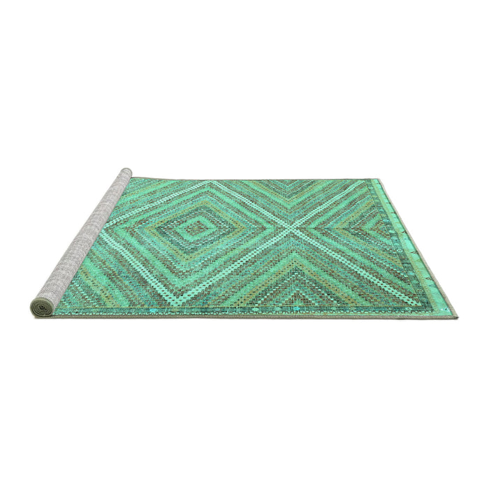 Sideview of Machine Washable Abstract Turquoise Contemporary Area Rugs, wshcon870turq