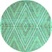 Round Abstract Turquoise Contemporary Rug, con870turq