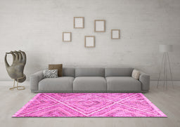 Machine Washable Abstract Pink Contemporary Rug in a Living Room, wshcon870pnk