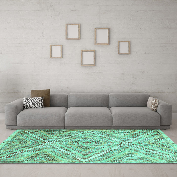 Machine Washable Abstract Turquoise Contemporary Area Rugs in a Living Room,, wshcon870turq