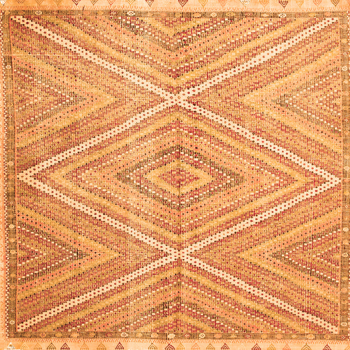 Round Machine Washable Abstract Orange Contemporary Area Rugs, wshcon870org
