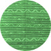 Round Machine Washable Southwestern Emerald Green Country Area Rugs, wshcon871emgrn