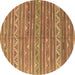 Round Southwestern Brown Country Rug, con871brn