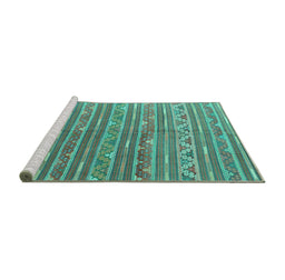 Sideview of Machine Washable Southwestern Turquoise Country Area Rugs, wshcon871turq