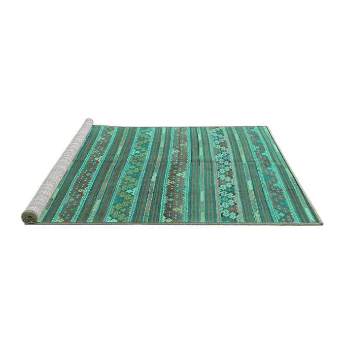 Sideview of Machine Washable Southwestern Turquoise Country Area Rugs, wshcon871turq
