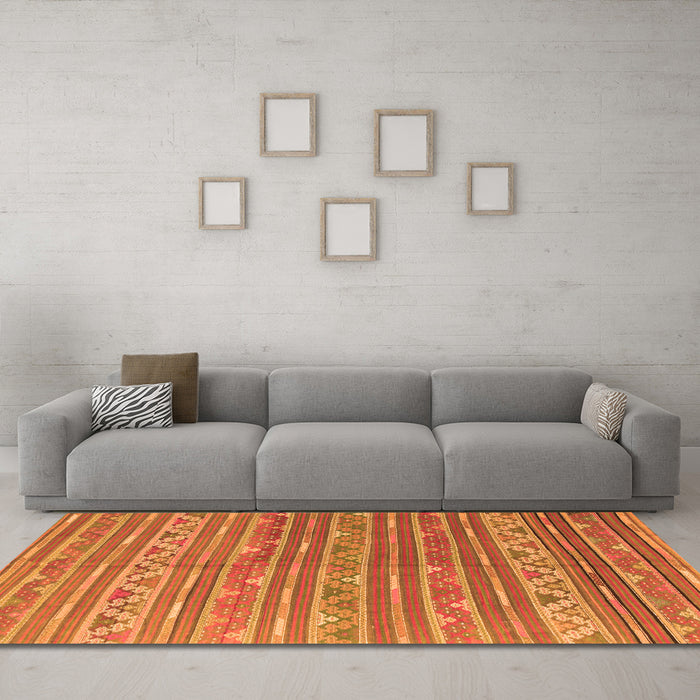 Machine Washable Southwestern Orange Country Area Rugs in a Living Room, wshcon871org