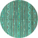 Round Machine Washable Southwestern Turquoise Country Area Rugs, wshcon871turq