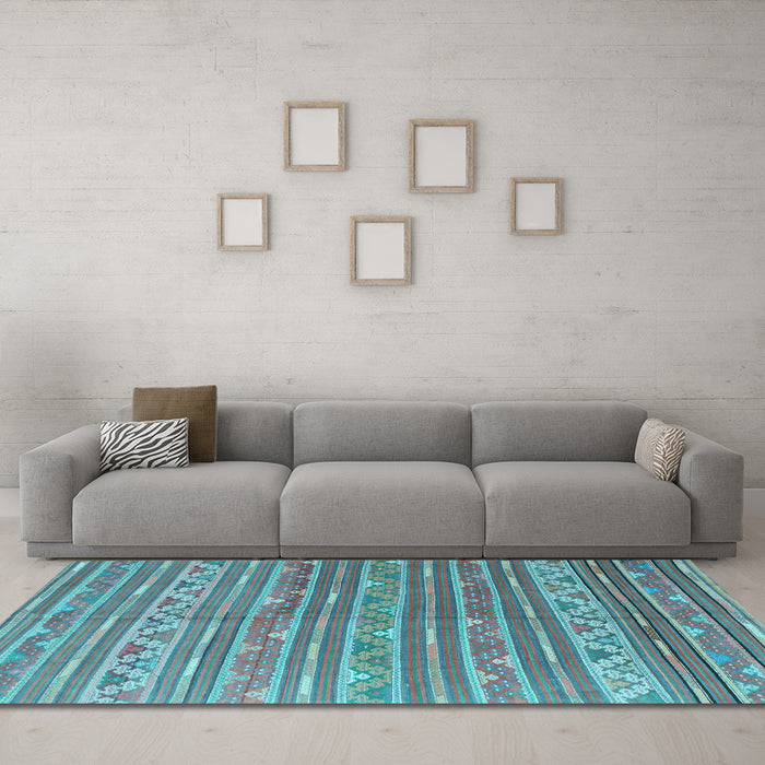 Machine Washable Southwestern Light Blue Country Rug in a Living Room, wshcon871lblu