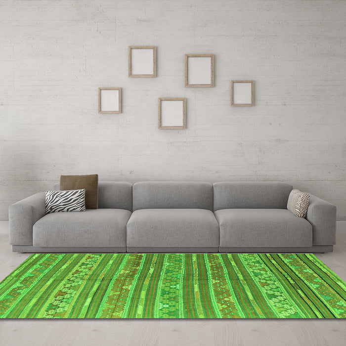 Machine Washable Southwestern Green Country Area Rugs in a Living Room,, wshcon871grn