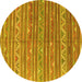 Round Machine Washable Southwestern Yellow Country Rug, wshcon871yw