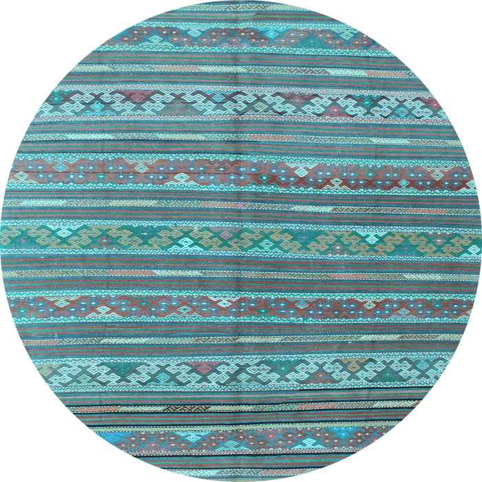 Round Machine Washable Southwestern Light Blue Country Rug, wshcon871lblu