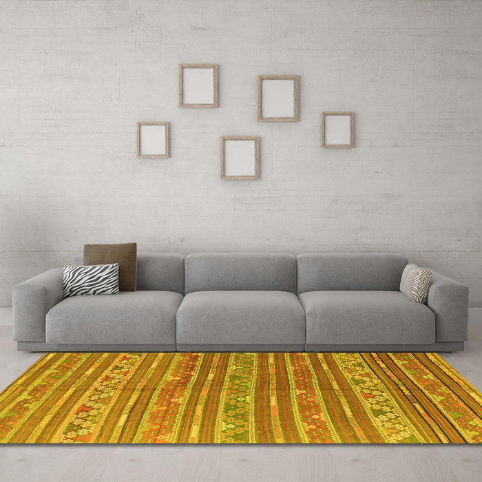 Machine Washable Southwestern Yellow Country Rug in a Living Room, wshcon871yw