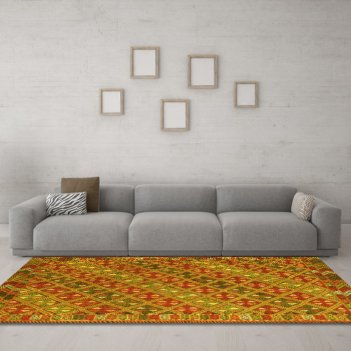 Machine Washable Oriental Yellow Traditional Rug in a Living Room, wshcon872yw
