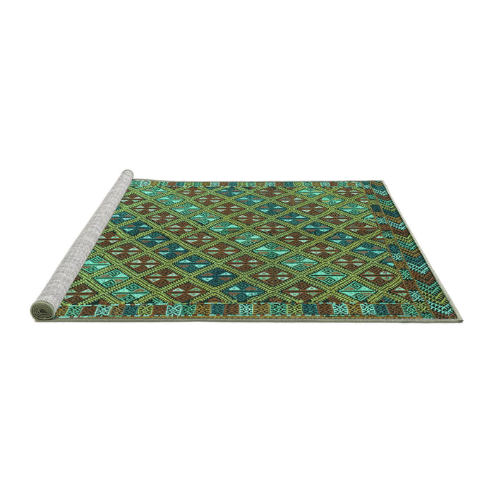 Sideview of Machine Washable Oriental Turquoise Traditional Area Rugs, wshcon872turq